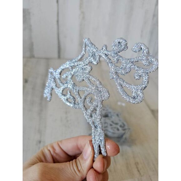 Glitter silver reindeer ornament set Xmas tree - Picture 5 of 6